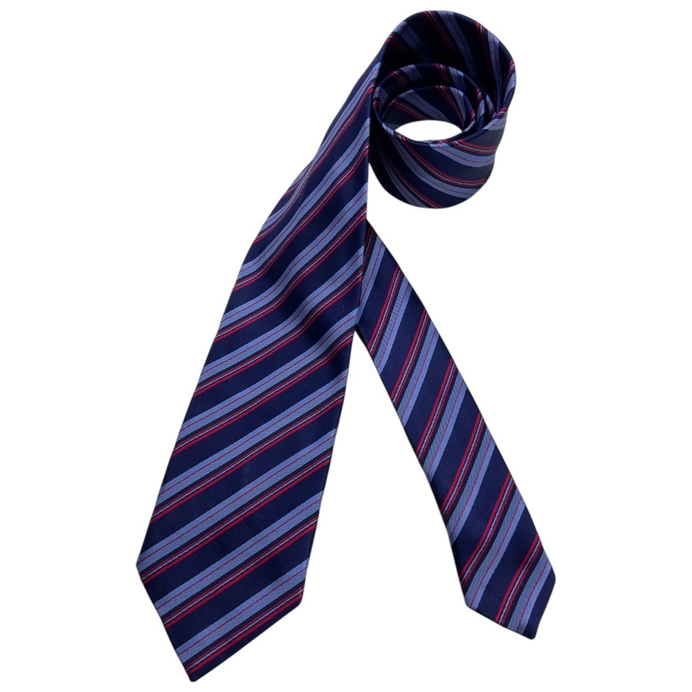 BRIONI Blue/Red Striped Silk LUXURY Tie HANDMADE ITALY